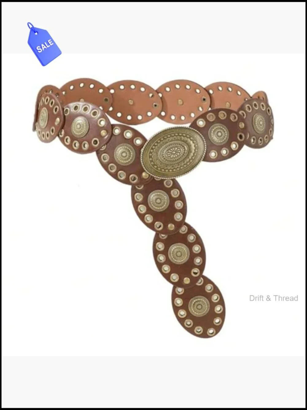 Vintage Western Cowgirl Concho Belt Wide PU Leather Disc for Jeans